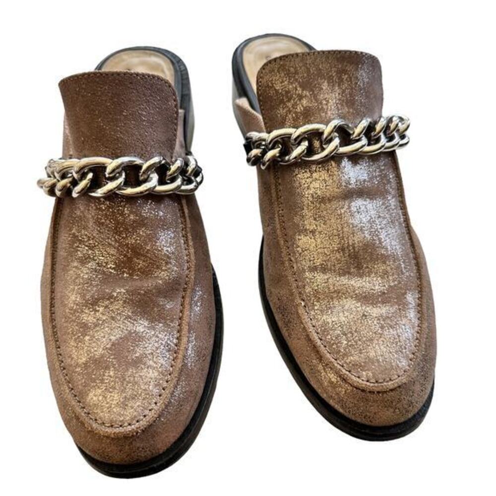 Free People Metallic Brown Loafers with Chain Detail